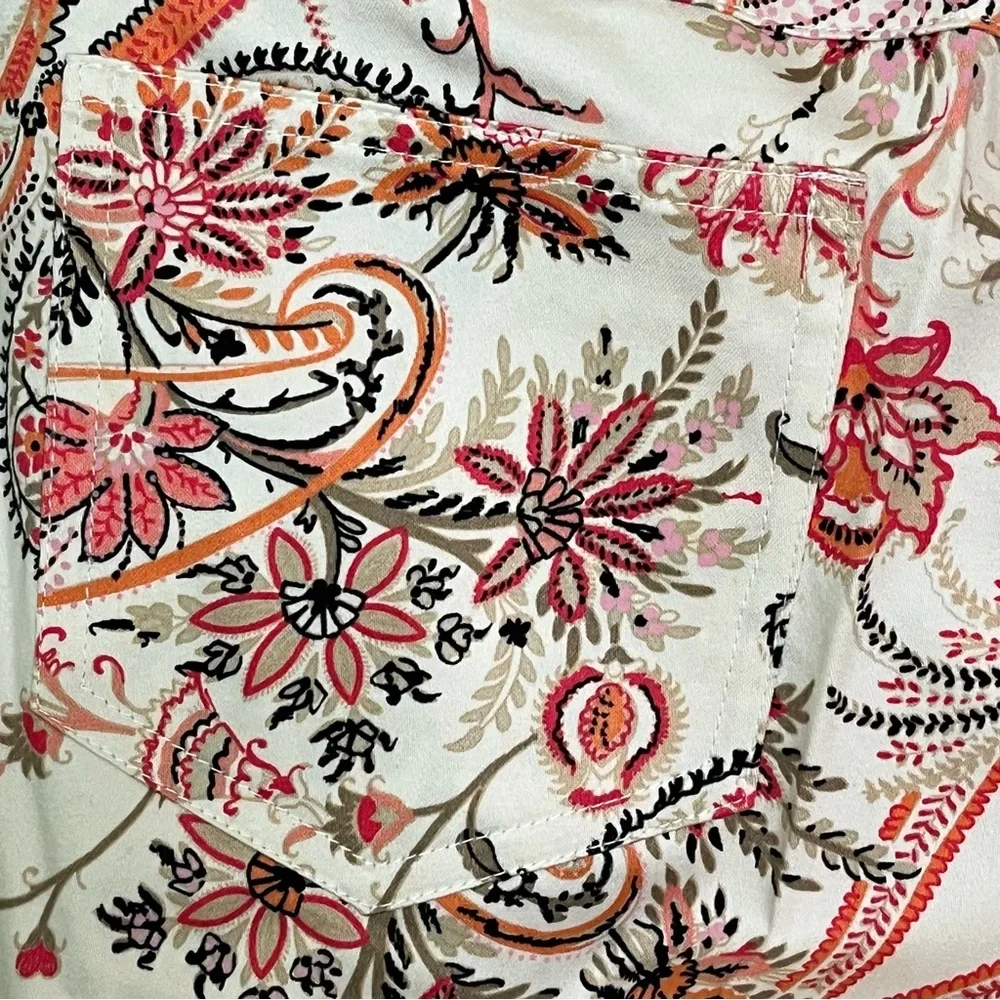 Rafaella Women's Stretch Paisley Floral Cropped Capris Pants - Red, Pink,Orange - Picture 6 of 13